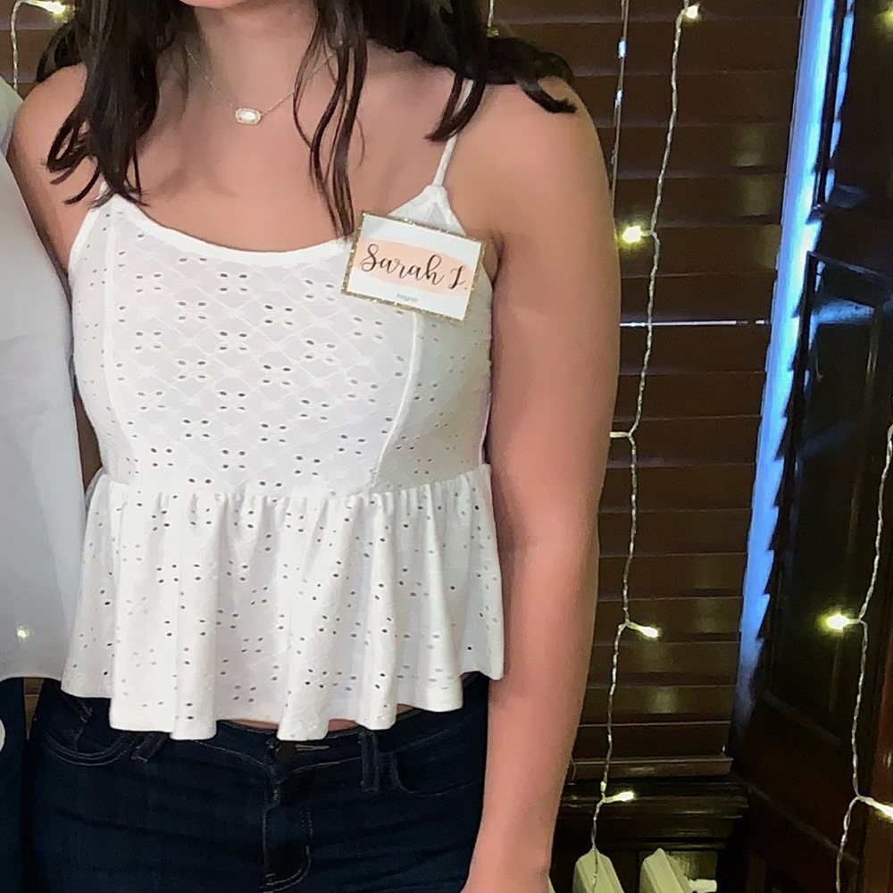 Women’s White Peplum Cropped Spaghetti Tank Top Size Small